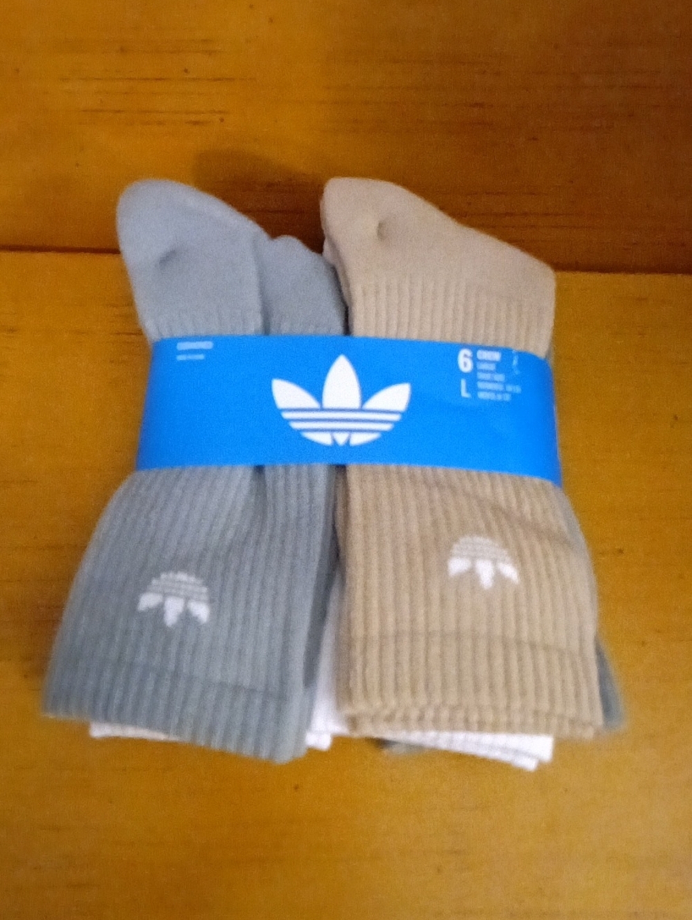 adidas 6-Pack Crew Socks in Gray & Tan